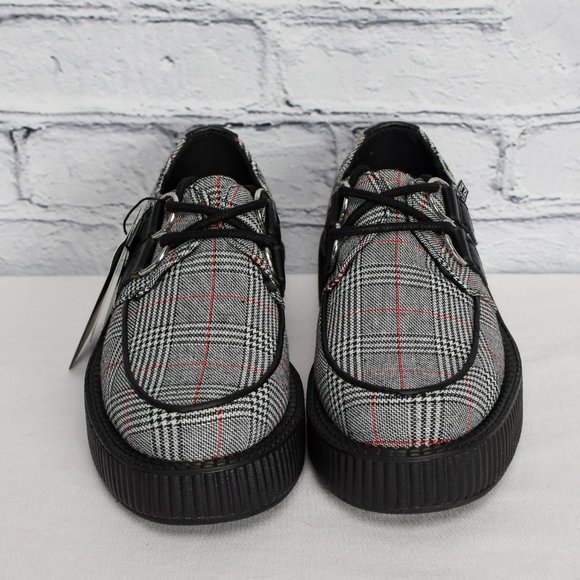 NEW IN BOX T.U.K. Footwear Grey Plaid Viva Low Creeper - Picture 3 of 7